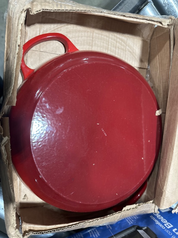 Photo 2 of Klee 3.8 Quart Red Casserole Dish with Lid - Enameled Porcelain Coated Cast Iron Cookware Used as Braising Pan, Baking Pan, Saucepan, Frying Pan, and More - 3.8 Quart Capacity, 12 Inches