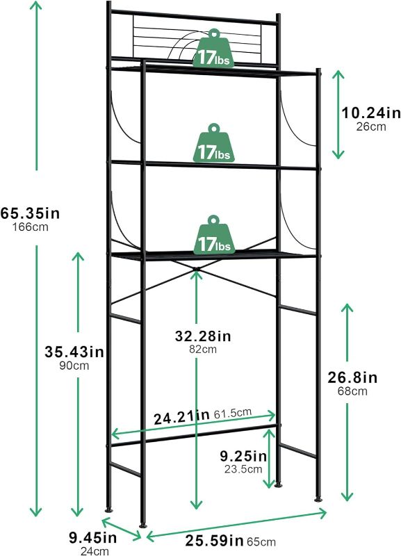 Photo 3 of (READ FULL POST) MallBoo Toilet Storage Rack with X-Shaped Bar, 3 -Tier Over-The-Toilet Bathroom Spacesaver - Easy to Assemble,9.45" D x 25.59" W x 65.35" H(Black)
