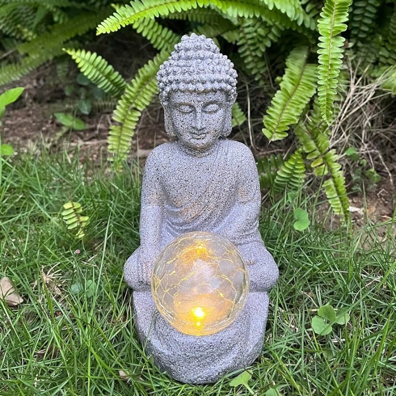 Photo 1 of *SIMILAR TO STOCK* Buddha Statue with Cracked Glass Ball Solar Light 7.68 Inch Zen Garden Buddha