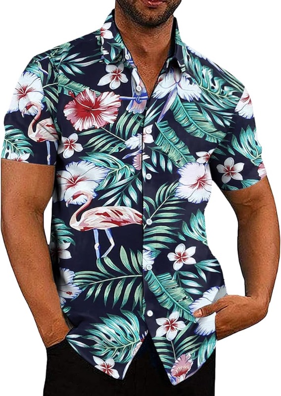 Photo 1 of JMIERR Men Casual Button Down Hawaiian Shirt Short Sleeve Holiday Floral Beach Shirts for Men, US37.5(S), Black