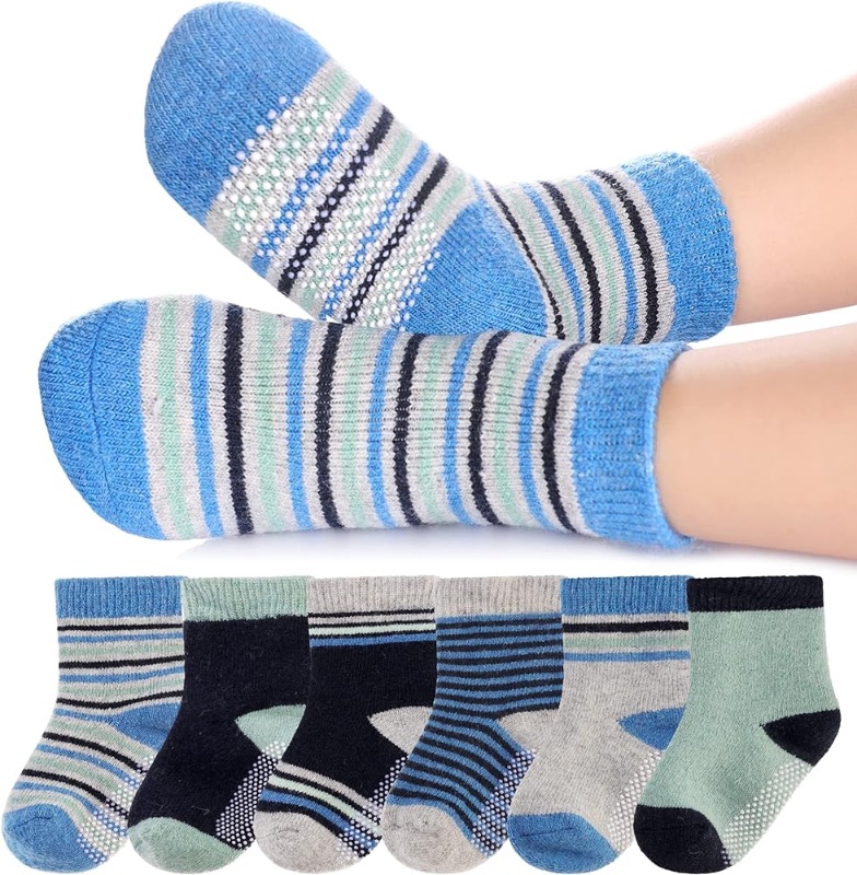 Photo 1 of 6 Pairs Baby Boy Girl Non Slip Socks Child Toddler Winter Thick Soft Wool Kids Warm Socks with Grips