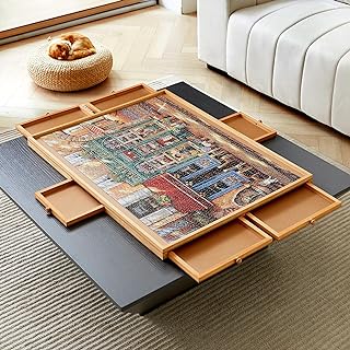 Photo 1 of (READ FULL POST) Wooden Puzzle Table with 6 Drawers and Cover, Adult Portable Puzzle Board, 34 "x 26" Lazy Susan Rotating Puzzle Table, 1500 Pieces
