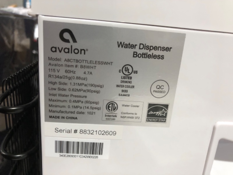 Photo 7 of ***USED - MISSING NUMEROUS PARTS - POWERS ON - UNABLE TO TEST FURTHER***
Avalon A8CTBOTTLELESSWHT Countertop Self Cleaning Touchless Bottleless Cooler Dispenser Hot & Cold Water, NSF Certified