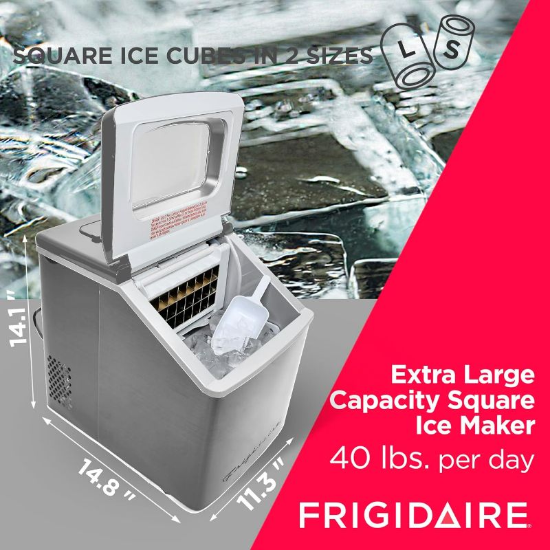 Photo 7 of (READ FULL POST) Frigidaire 40 lbs Countertop Clear Square Ice Maker - Stainless Steel