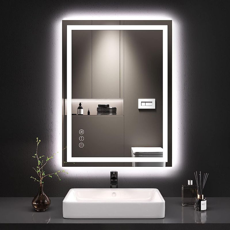 Photo 1 of (READ FULL POST) LOAAO 24X32 LED Bathroom Mirror with Lights, Anti-Fog, Dimmable, Backlit + Front Lit, Lighted Bathroom Vanity Mirror for Wall, Memory Function, Tempered Glass, Shatter-Proof, ETL Listed
