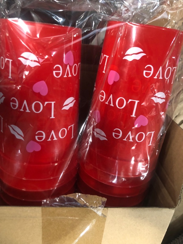 Photo 3 of 48 Pcs Valentines Cups Valentines Day Plastic Cups Plastic Valentine Heart (Bright, 12oz) Bright 12oz