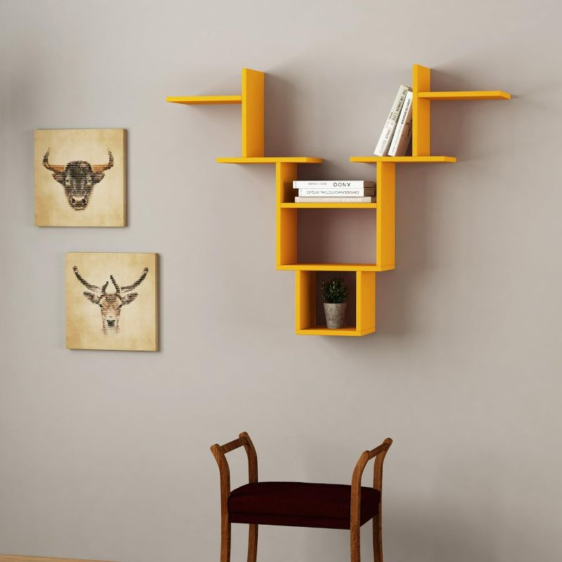 Photo 1 of  Home Decor Whitetail Modern Mustard Wall Shelf 38.98'' H x 50'' W x 8.66'' D/Wall Storage/Shelving Unit
