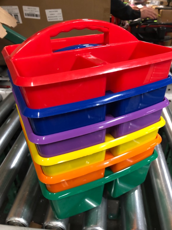 Photo 6 of ***see notes****nonrefundable****Assorted Primary Colors Portable Plastic Storage Caddy 6-Pack for Classrooms, Kids Room, and Office Organization, (Blue, Green, Orange, Purple, Red and Yellow) 3 Compartment