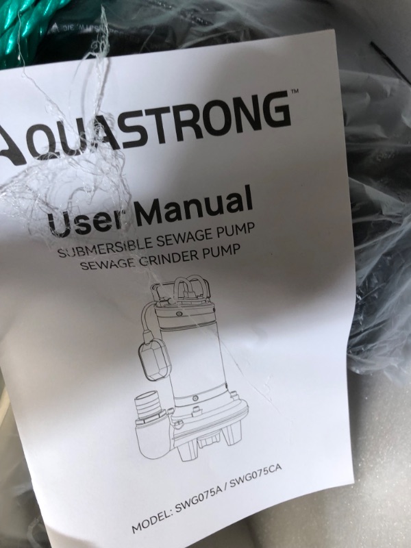 Photo 4 of Aquastrong 1HP Sewage Grinder Pump, Stainless Steel, 115V Automatic Float Switch, Submersible Effluent/Sump Pump for Sump Basin, Basement Residential Sewage, 2'' NPT Discharge 1HP+Grinder