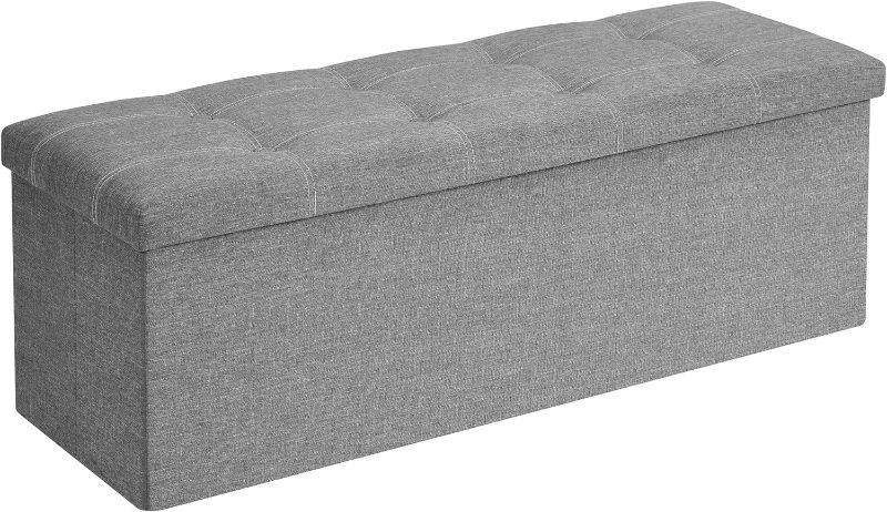 Photo 1 of ***stock photo***SONGMICS Ottoman Storage Bench, 35 Gal. Folding Chest with Breathable Linen-Look Fabric, Holds 660 lb, for Entryway, Living Room, Bedroom, Light Gray ULSF077G05 Light Gray 15 x 43 x 15 Inches