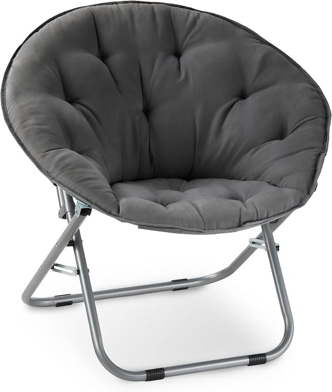 Photo 1 of (READ FULL POST) Oversized Moon Chair with Metal Frame, Comfy Chair for Bedroom, Grey Saucer Chair for Bedroom, Cozy Faux Fur Lounge Chair, Grey

