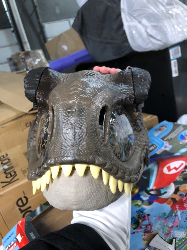 Photo 3 of ?Jurassic World Dominion Dinosaur Mask Tyrannosaurus Rex Chomp N Roar with Motion and Sounds, T Rex Costume for Kids Role-Play ???? Frustration Free Packaging