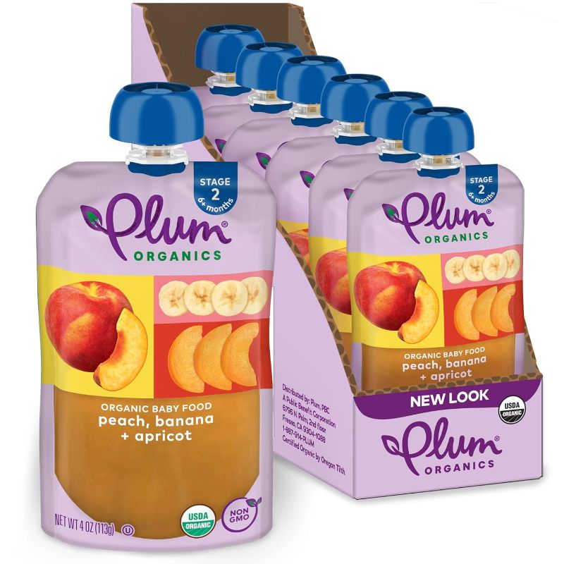 Photo 1 of **bundle of 2***Plum Organics Stage 2 Organic Baby Food - Peach, Banana, and Apricot - 4 oz Pouch (Pack of 6) - Organic Fruit and Vegetable Baby Food Pouch