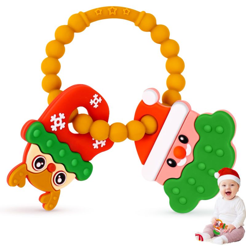 Photo 1 of **bundle of 2****NPET Christmas Baby Teething Toy, Christmas Cute Santa & Deer Teething Ring 3-12 Months 