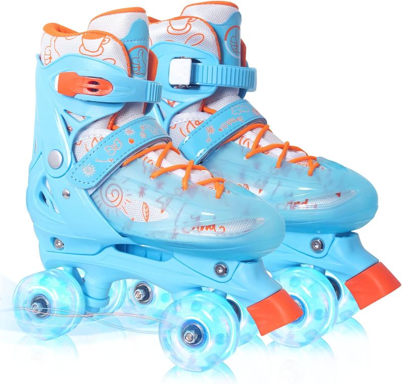 Photo 1 of Nattork Boys Roller Skates for Kids, 3 Sizes Adjustable Toddler Roller Skates with All Light up 8 Wheels of Boy's Skates Shine, Safe and Fun for Indoor Outdoor Sports