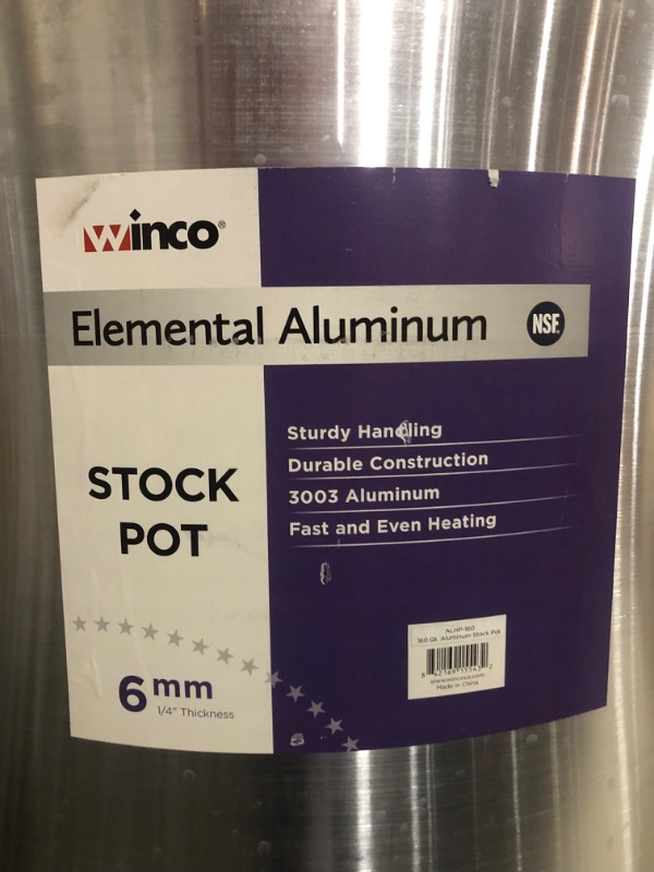 Photo 2 of **USED*HAS MINOR SCRATCHES INSIDE BOTTOM OF POT**
Winco ALHP-160, 160-Quart 22.8 x 23.2 Precision Extra Heavy Commercial Grade Aluminum Stock Pot, NSF