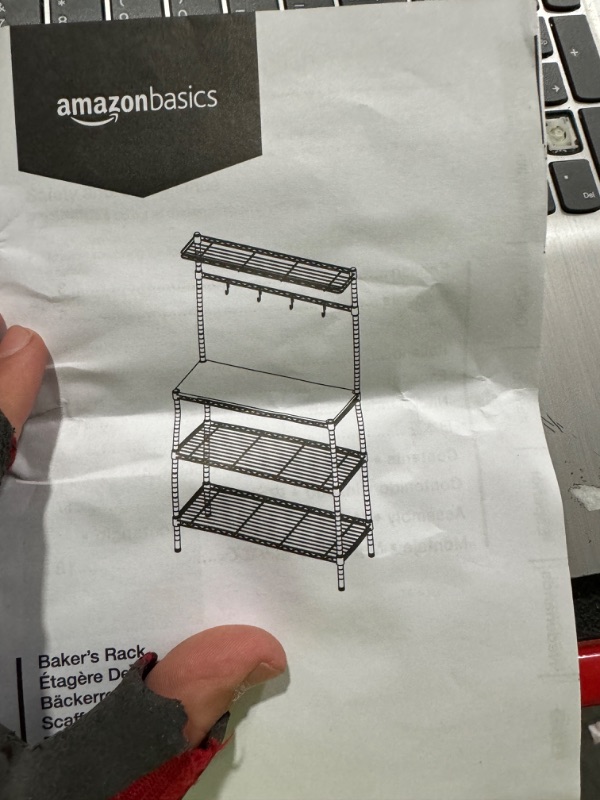 Photo 2 of ***VERY USED***Amazon Basics Kitchen Storage Baker's Rack with Wood Table, Chrome/Wood (36L x 14W x 63.4H)