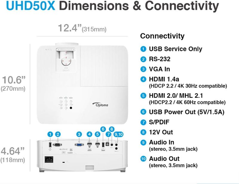 Photo 7 of Optoma UHD50X True 4K UHD Projector for Movies & Gaming | 240Hz Refresh Rate | Lowest Input Lag on 4K Projector | Enhanced Gaming Mode 16ms Response Time | HDR10 & HLG Compatibility | 3400 lumens
