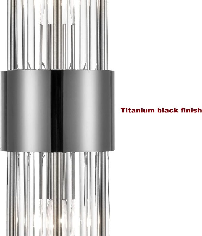 Photo 4 of (READ FULL POST) SHAWNKEY 2-Light Modern Wall Sconce Titanium Black Metal with Clear Class Crystal Vanity Wall Sconce Lighting for Bedroom Living Room Bathroom Light Fixtures Set of 2