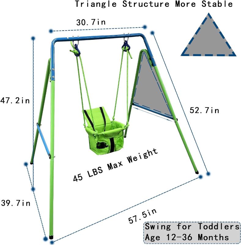 Photo 3 of (READ FULL POST) 2-in-1 Kids Trampoline and Swing Set, 42-Inch Kids Trampoline for Toddlers;Toddler Swing Set, Heavy Duty Swing for Baby with Safety Belt Seat & Folding Metal Stand, Gift for Boys Girls
