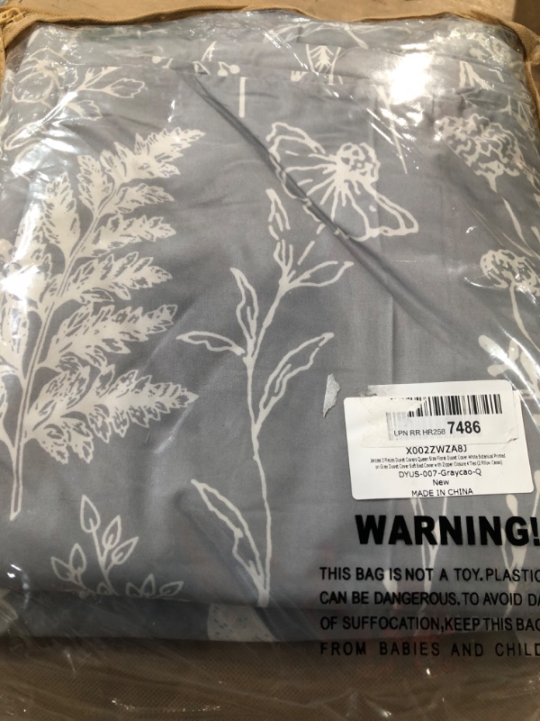 Photo 2 of (MISSING PARTS) JANZAA 3 Pieces Duvet Covers Queen Size Floral Duvet Cover White Botanical Printed on Gray Duvet  Queen 