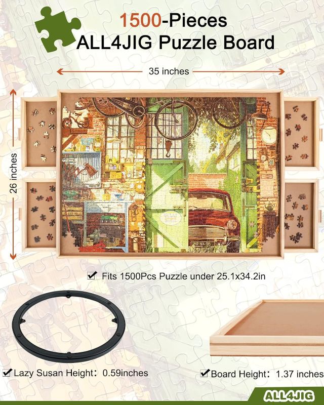 Photo 3 of (READ FULL POST) ALL4JIG 1500 Pieces Rotating Puzzle Board with 6 Drawers and Cover,26"x35"Portable Wooden Jigsaw Puzzle Table for Adults,Lazy Susan Spinning Puzzle Boards 6 drawers Medium-1500