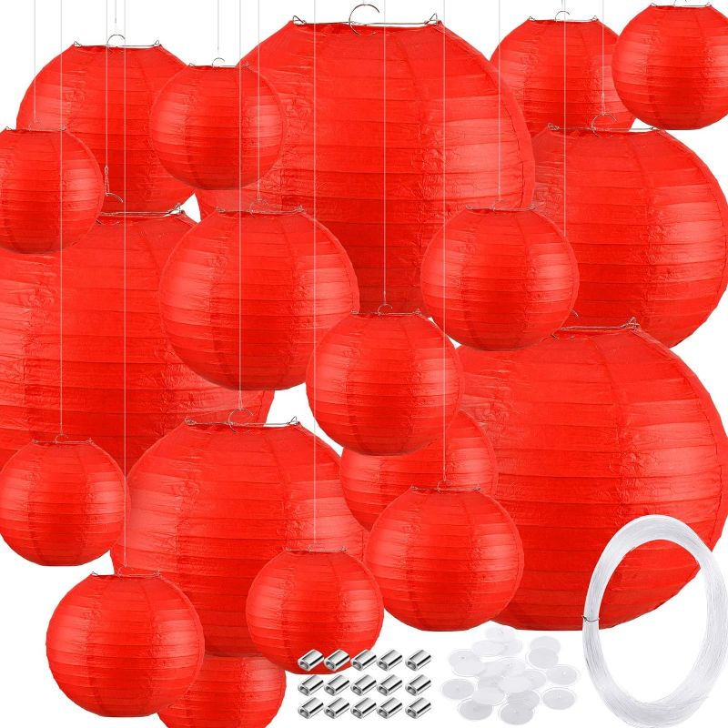 Photo 1 of 18 Piece Round Chinese Paper Lantern Set, 