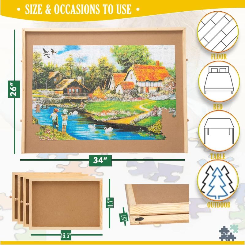 Photo 3 of (READ FULL POST) SNAIL Jumbo Wooden Jigsaw Puzzle Board Portable Puzzle Plateau with Storage Drawers and Cover for Adults, 34"x26" Large Jigsaw Puzzle Table with Smooth Fiberboard Work Surface for 1500 Pieces Puzzles 34"x26"x1.6"