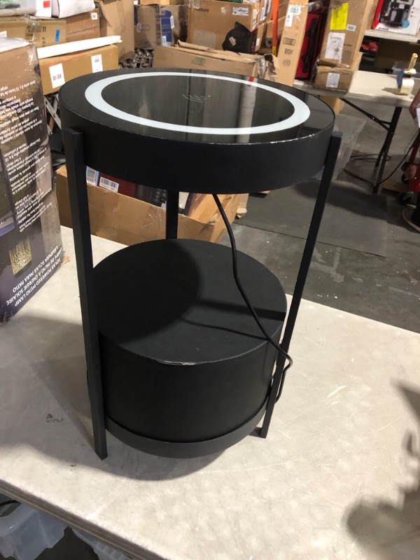 Photo 3 of ***USED - DAMAGED - NO PACKAGING - SEE PICTURES***
wangpengkai Black Smart Led Nightstand with Drawers,14in Sofa Narrow Round End Table,Small, 14"D x 14"W x 26"H