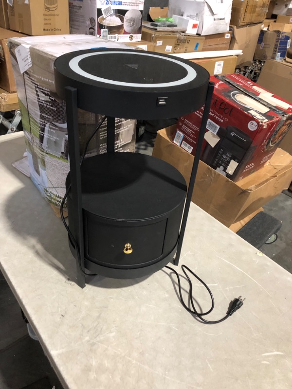 Photo 5 of ***USED - DAMAGED - NO PACKAGING - SEE PICTURES***
wangpengkai Black Smart Led Nightstand with Drawers,14in Sofa Narrow Round End Table,Small, 14"D x 14"W x 26"H