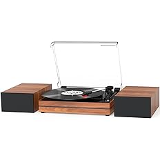 Photo 1 of Record Player for Vinyl with External Speakers, Belt-Drive Turntable Dual Stereo Speakers Vintage LP Support 3 Speed Wireless AUX Headphone Input Auto Stop Music Lover Walnut Red
