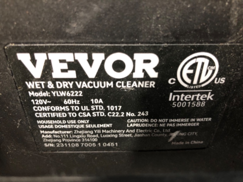 Photo 3 of **MISSING PARTS**
VEVOR Wet Dry Vac, 4 Gallon, 5 Peak HP, 3 in 1 Shop Vacuum 