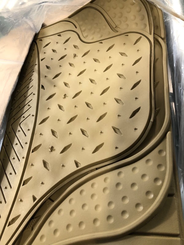 Photo 1 of Automotive Floor Mats Tan Solid Beige ClimaProof all season protection Universal Fit for most Cars, SUVs, and Trucks (Full Set Semi-Custom Premium, 3pc) FH Group F11307BEIGE