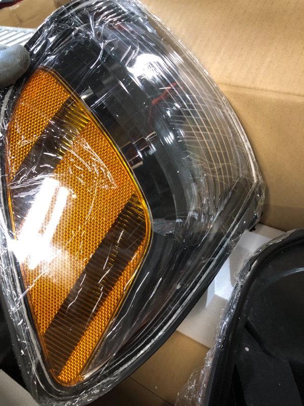 Photo 4 of AS Headlight Assembly Compatible with 2005-2006 Toyota Tundra / 2005-2007 Sequoia Headlamp Black Housing Driver and Passenger Side OE Replacement B-Black Housing Amber Reflector Clear Lens