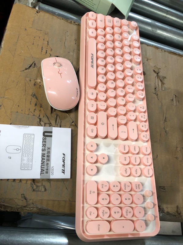 Photo 2 of ***USED - SCUFFED AND DIRTY - NO BATTERIES - UNABLE TO TEST***
FOPETT Keyboard and Mouse Sets Wireless, 2.4 GHz (Pink)