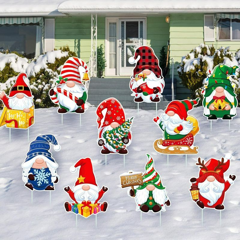 Photo 1 of  Christmas Outdoor Decorations Gnome Lawn Hanging Yard Sign - SET OF 30