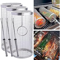 Photo 1 of [3 PCS] 2024 New Rolling Grilling Basket BBQ Grill Basket for Outdoor Stainless Steel Grill Mesh bbq Grill Accessories Portable Camping Grill Baskets for Fish, Meat, Vegetable, Shrimp, French Fries
