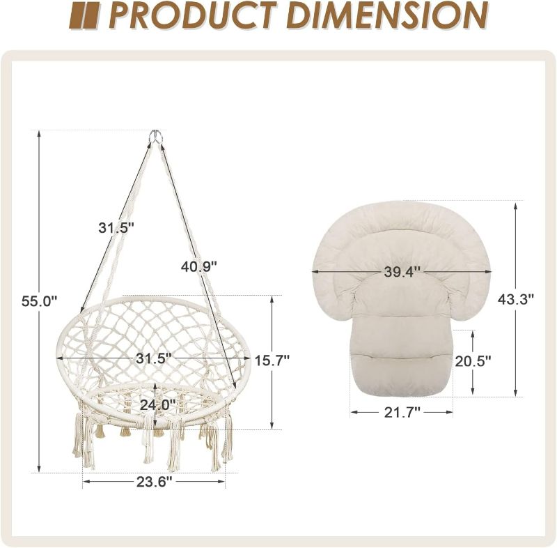 Photo 1 of Hammock Chair with Cushion  Handmade Macrame Swing Chair with Hanging Hardware Kits