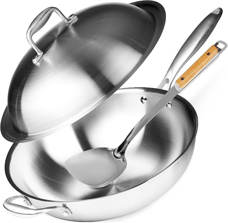 Photo 1 of  Wok Pan - Non-Stick Stainless Steel Stir Fry Pans With Domed Lid 