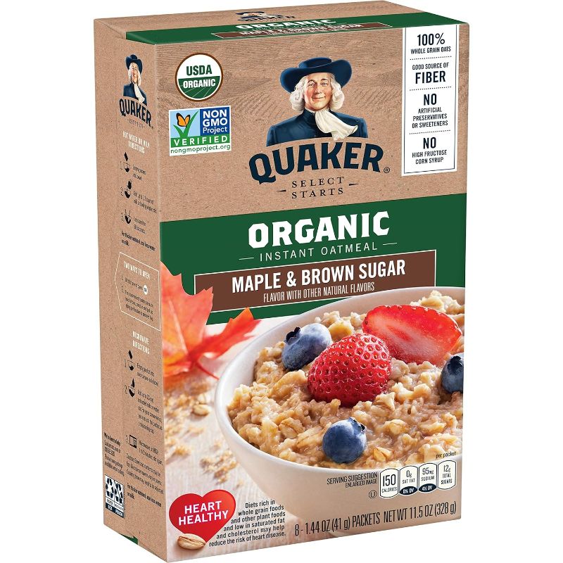 Photo 1 of ***BEST BUY 03-05-2024***Quaker Instant Organic Oatmeal Maple & Brown Sugar Breakfast Cereal, 8 Packets Per Box (Pack of 6 Boxes)