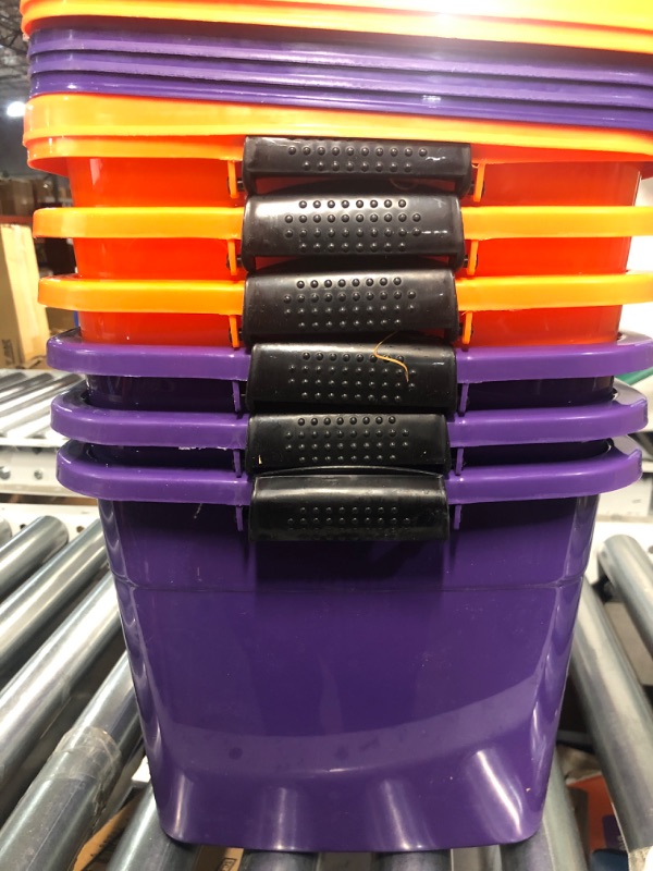 Photo 1 of ***MINOR DAMAGE***Abbylike 33 Quarts Halloween Storage Bin Holiday Seasonal Storage Totes with Lids Orange Purple Halloween Ornament Storage Containers for Halloween Home Organization Holiday Decoration(6 Pack)