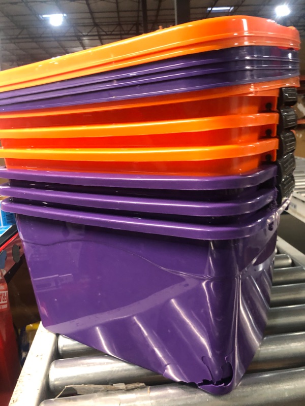 Photo 4 of ***MINOR DAMAGE***Abbylike 33 Quarts Halloween Storage Bin Holiday Seasonal Storage Totes with Lids Orange Purple Halloween Ornament Storage Containers for Halloween Home Organization Holiday Decoration(6 Pack)