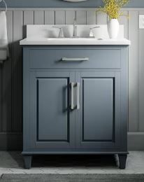 Photo 1 of allen + roth Brookview 30-in Slate Blue Undermount Single Sink Bathroom Vanity with Carrara Engineered Marble Top