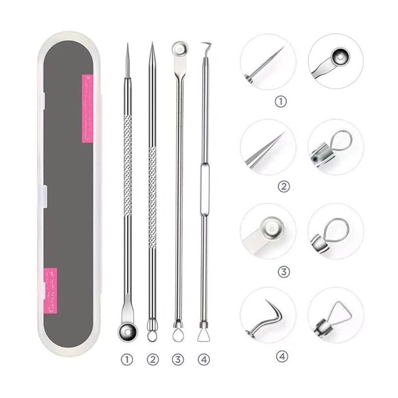 Photo 1 of ***bundle of 4****Blackhead Remover Pimple Popper Tool Kit 4 Pcs Acne Comedone Zit Blackhead Extractor Tool for Nose Face,Stainless Steel Whitehead Popping Removal Tool Set