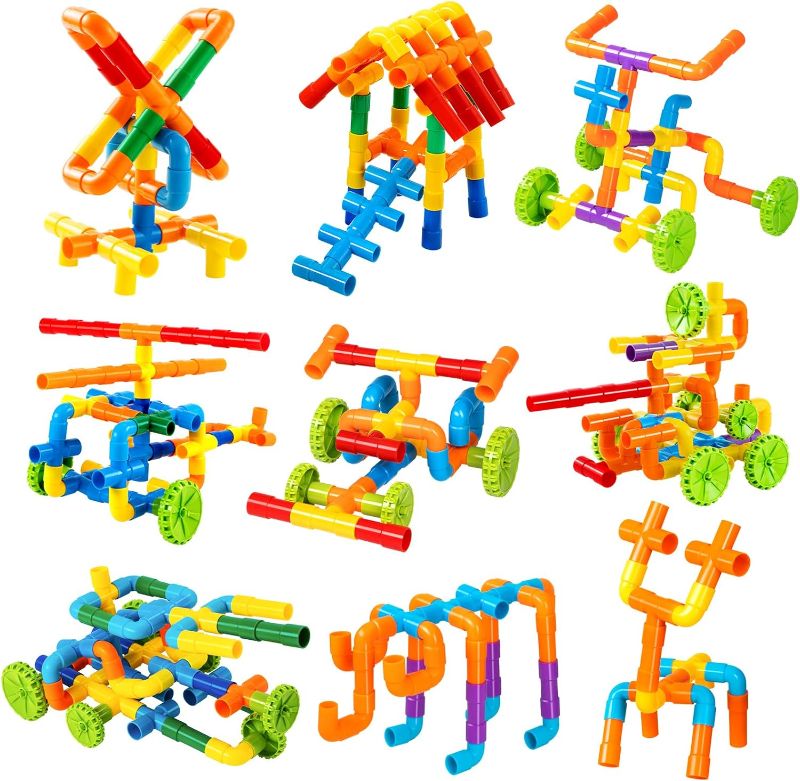 Photo 1 of 148 Piece Pipeline Building Blocks with 36 Section Magic Ruler, Building Block Pipe, STEM Building Blocks, Preschool Learning Toys, Construction Set, Present Gift for Toddler Aged 3+