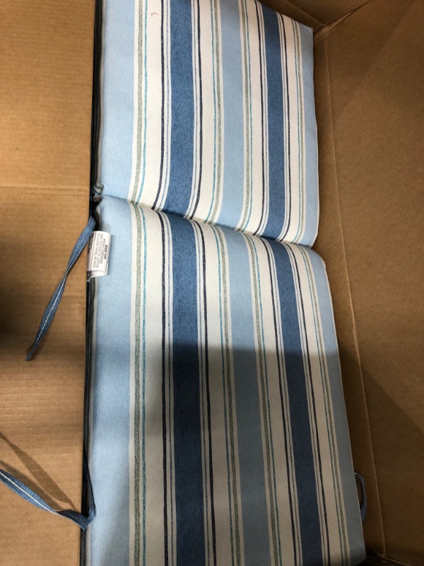 Photo 2 of **set of 2***Arden Selections Outdoor Dining Chair Cushion 20 x 20, Water Repellent, Fade Resistant 20 x 20, French Blue Linen Stripe