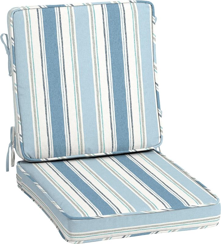 Photo 1 of **set of 2***Arden Selections Outdoor Dining Chair Cushion 20 x 20, Water Repellent, Fade Resistant 20 x 20, French Blue Linen Stripe