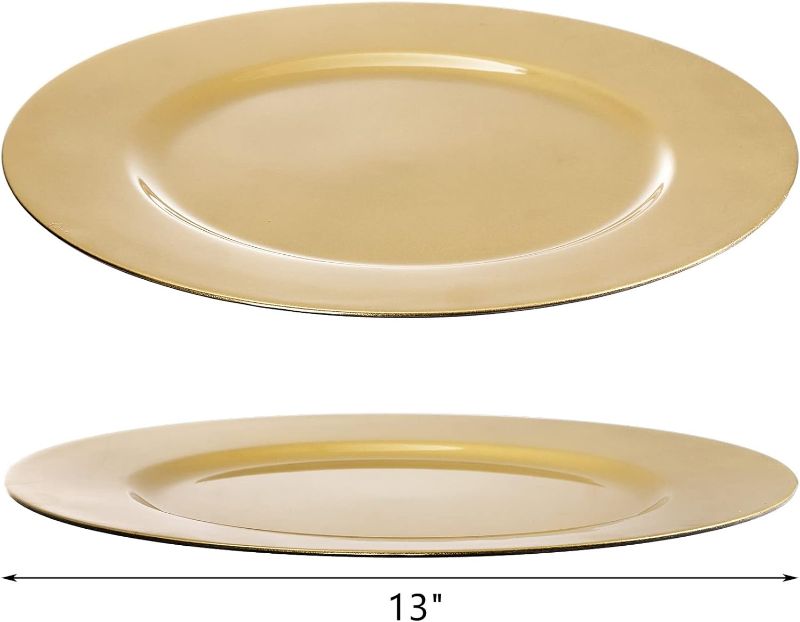 Photo 1 of , ZEAYEA 4 Pack Gold Charger Plates, 13 Inch Plastic Round Dinner Charger Plates for Wedding Party, Elegant Tabletop Decor