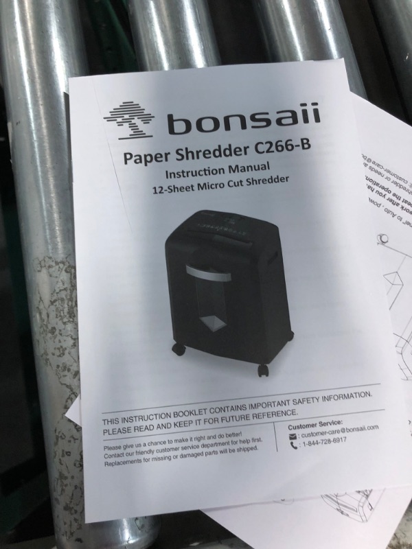 Photo 2 of Bonsaii 12-Sheet Micro Cut Shredders for Home Office, 60 Minute P-4 Security Level Paper Shredder for CD, Credit Card, Mails, Staple, Clip, with Jam-Proof System & 4.2 Gal Pullout Bin C266-B 1 2 Sheet-60Mins(New)