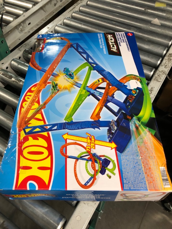 Photo 2 of ?Hot Wheels Track Set and 1:64 Scale Toy Car, 29" Tall Track with Motorized Booster for Fast Racing, Action Spiral Speed Crash Playset???? SHIPS IN OWN CONTAINER